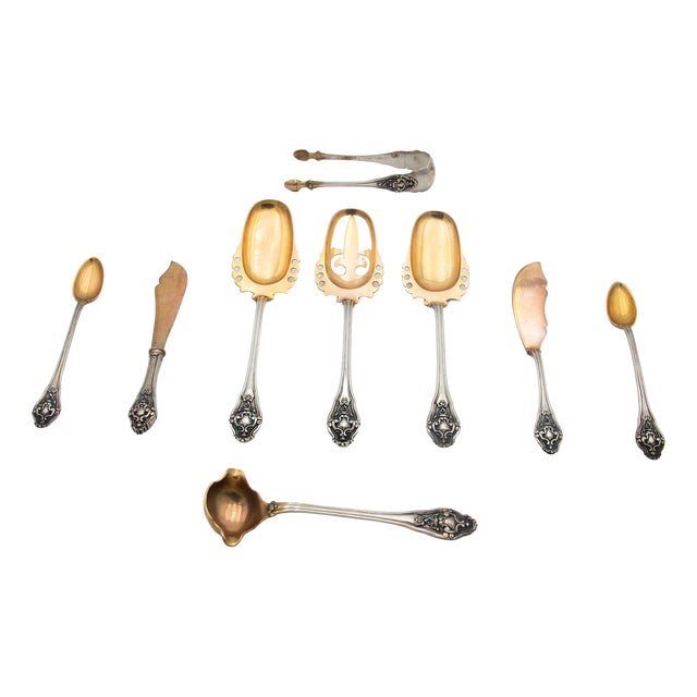 Serving Cutlery Set in Gold-Plated Silver with Shells, Set of 9 For Sale