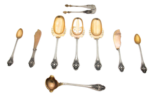 Serving Cutlery Set in Gold-Plated Silver with Shells, Set of 9
