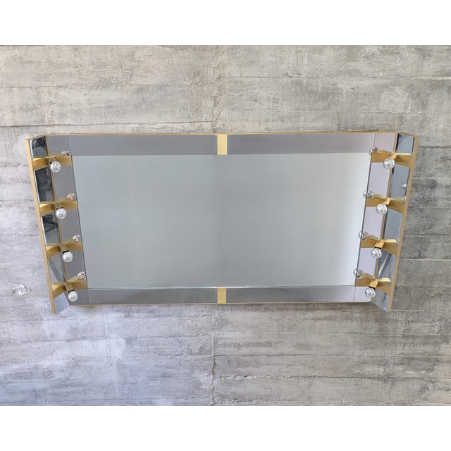 Illuminated Dressing Room Mirror in Chrome and Brass by Gaetano Sciolari, Italy, 1970s For Sale - Image 13 of 18