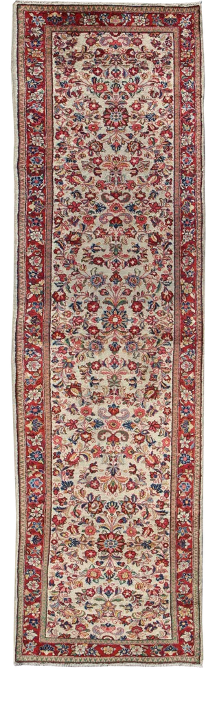 Antique Persian Sarouk Runner With Intricate Floral Pattern and Vibrant Red