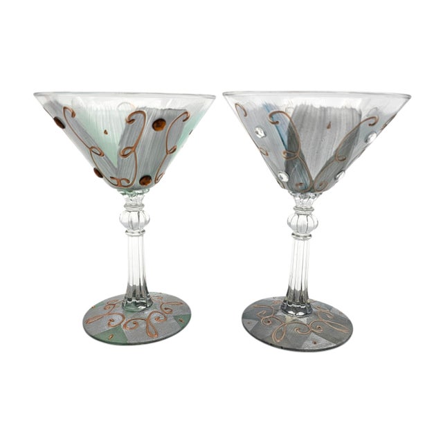 Glass Set of 6 Jeing Hand Blown Pastel Art Glass Martini Glasses, Mixed Sizes For Sale - Image 7 of 18