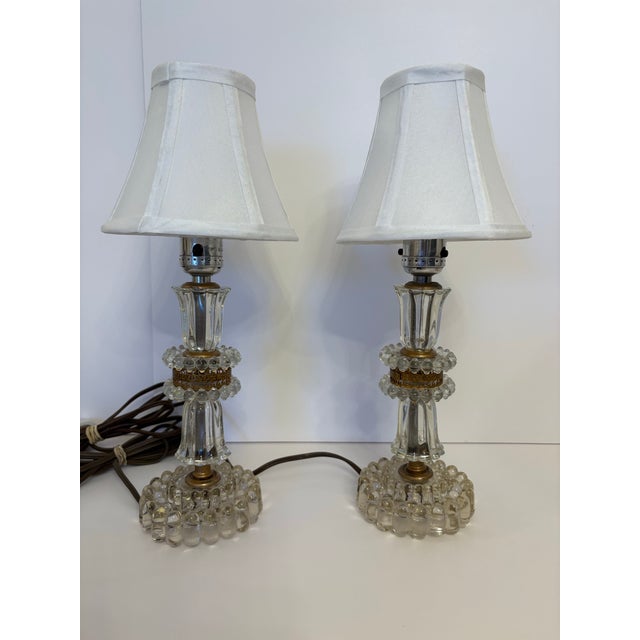 Transparent Vintage 1930's Crystal Round Boudoir Lamps - a Pair For Sale - Image 8 of 9