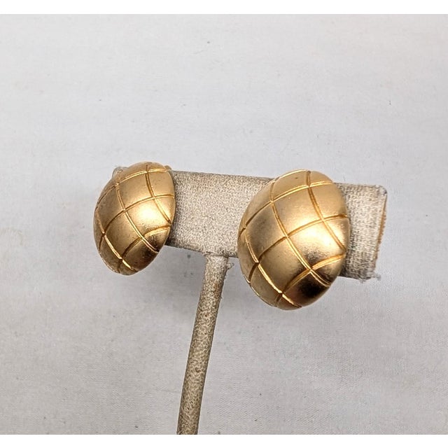 Vendome Vintage 1960s Signed Napier Goldtone Round Domed Quilted Clip Earrings-2 Pieces For Sale - Image 4 of 7