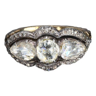 Antique 14k White & Yellow Gold Three Stone Diamond Ring - Size 5.75 For Sale