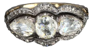 Antique 14k White & Yellow Gold Three Stone Diamond Ring - Size 5.75