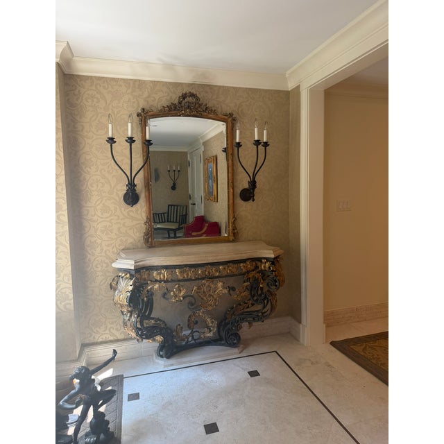 Rococo Gilt Iron & Stone Top Console –Rose Tarlow– Hand‑Forged Scrollwork & Classical Elegance For Sale - Image 3 of 18