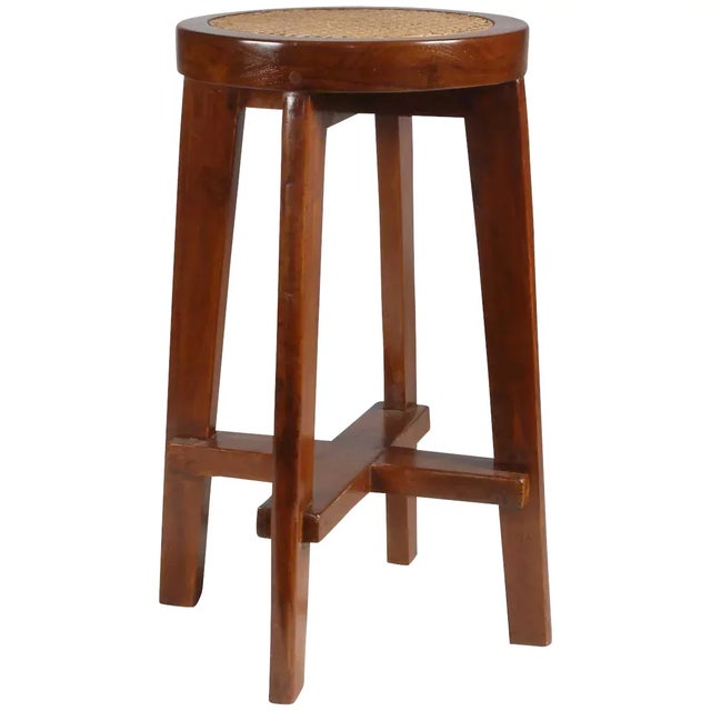 Brown Pierre Jeanneret Caned Teak Bar Stool from Chandigarh, India For Sale - Image 8 of 8