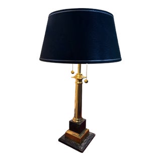 Vintage French Empire-Style Brass Column Table Lamp With Black Stone Base For Sale