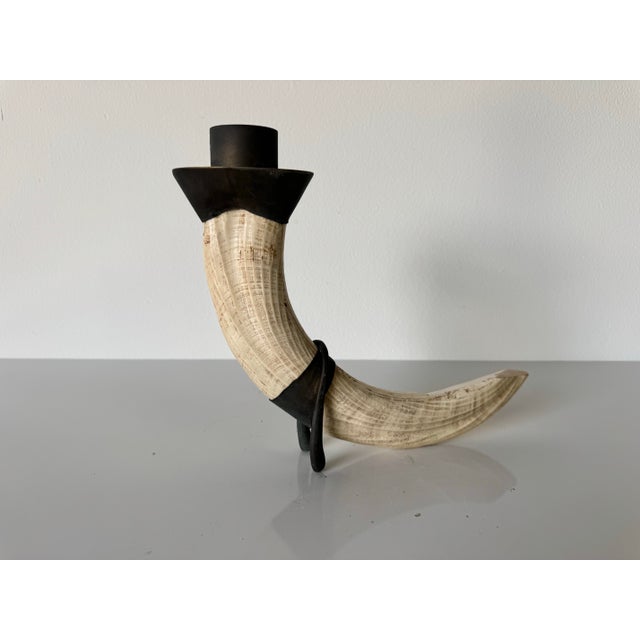 Vintage Faux Tusk Resin Candle Holder With Metal Accents For Sale - Image 11 of 11