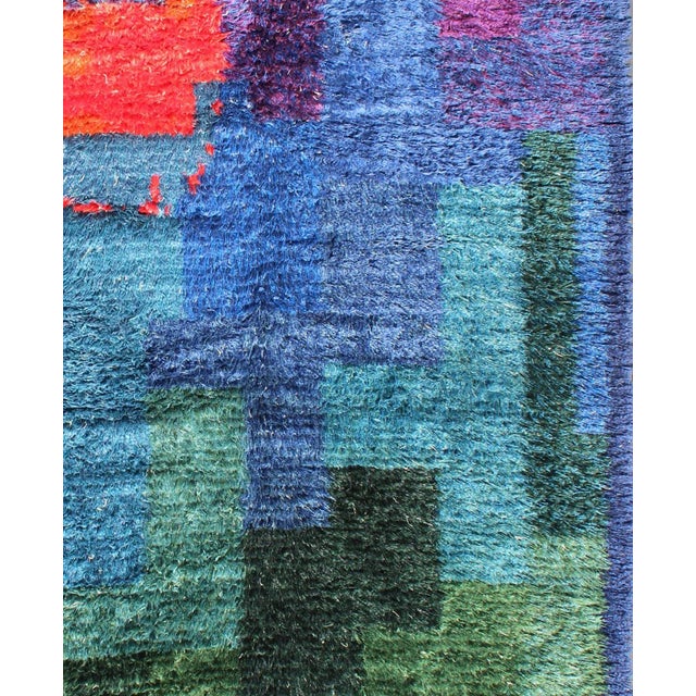 Abstract Vintage Swedish Hand Knotted Rug in Abstract Design With Brilliant Colors 4'10'' X 7'2'' For Sale - Image 3 of 6