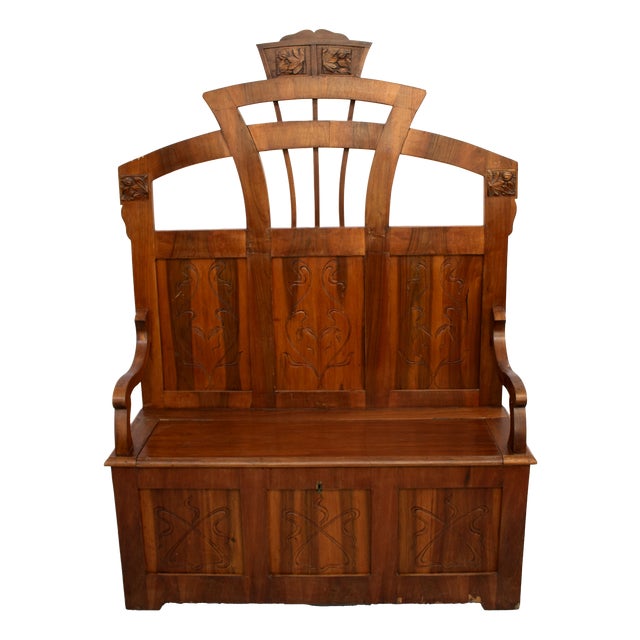 Antique Art Nouveau Cherry Wood Entrance Chest, 1900s For Sale