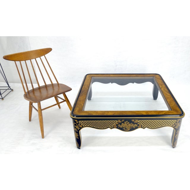Mid 20th Century Drexel Gold Paint & Black Lacquer Base Burl Wood & Glass Top Coffee Table MINT For Sale - Image 5 of 14