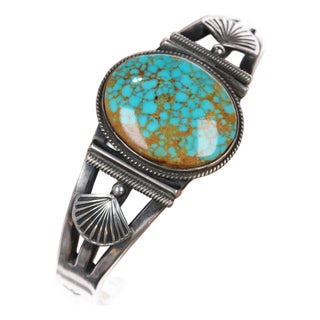 6.5" Steve Arviso Navajo high grade Nevada Turquoise sterling cuff bracelet For Sale