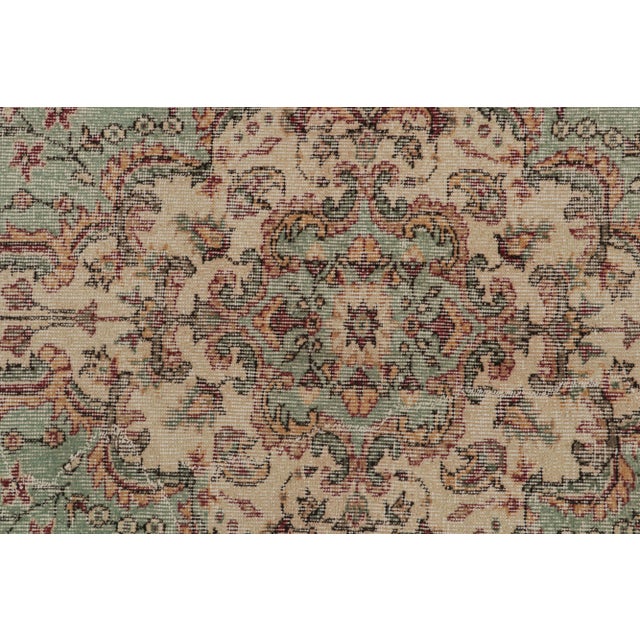 1960s Vintage Turkish Rug in Green With Beige Floral Medallion, From Rug & Kilim For Sale - Image 5 of 7