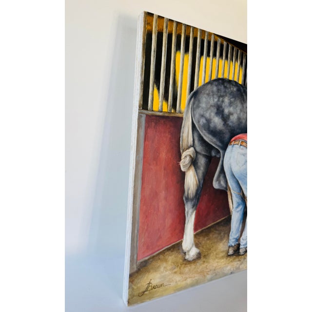 Original Oil Painting of Irish Draught Horse in Stable by Jan Gordon Brown, 2014 For Sale - Image 9 of 12