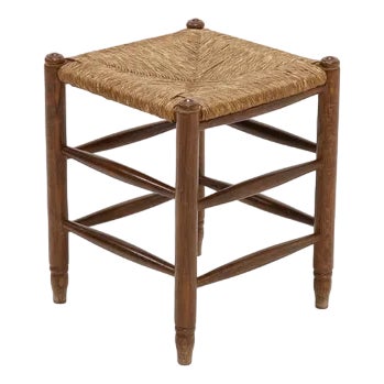 French Oak and Rush Stool, 1950s For Sale