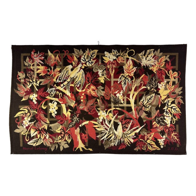 French Textile Art Woven Wool Tapestry by Hervé Lelong, 1960 For Sale