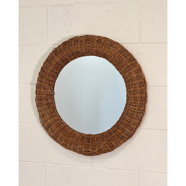 Round Wicker and Bamboo Mirror, 1970s For Sale - Image 6 of 6