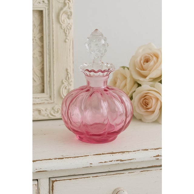 Glass Vintage Light Cranberry Pink Art Glass Perfume Bottle With Hobnail Stopper For Sale - Image 7 of 7