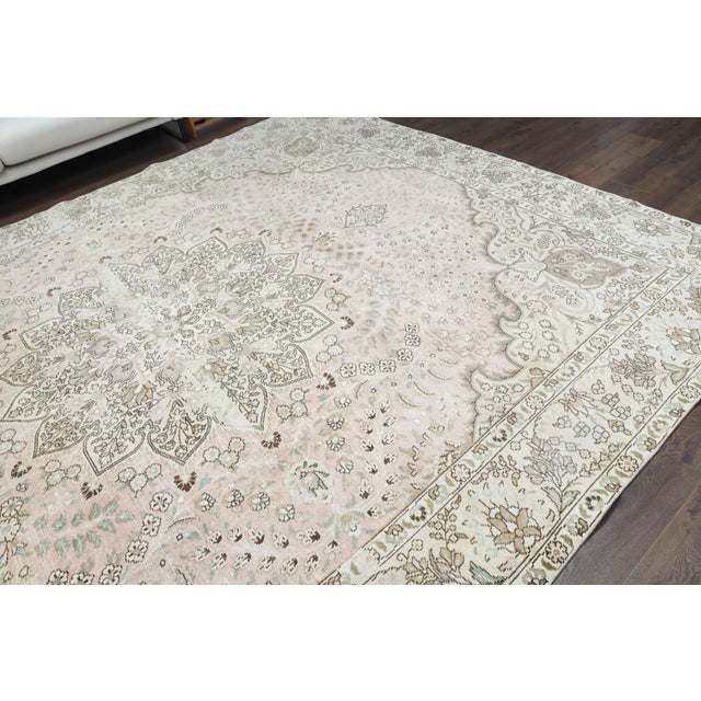 Textile 1970s Vintage Persian Handmade Wool Cotton Beige Area Rug For Sale - Image 7 of 11