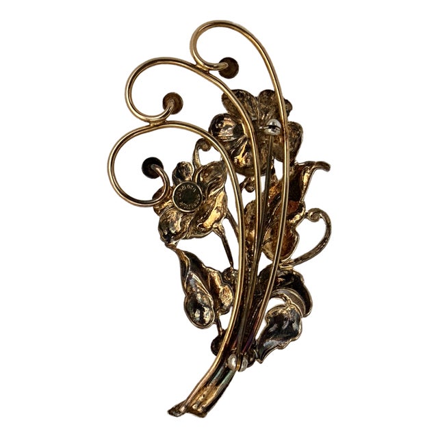 Vintage Gold-Tone Sterling Silver Flower Bouquet Brooch For Sale