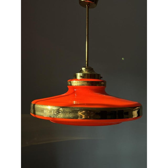 Mid-Century Modern Glass Red Ceiling Lamp with Brass Elements, Sweden, 1970s For Sale - Image 3 of 12