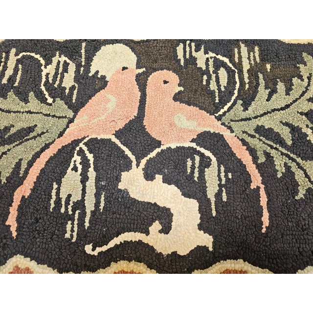 American Vintage American Hand Hooked Rug, Folk Art, Two Lovebirds in a Tree Design, 2x3 For Sale - Image 3 of 17