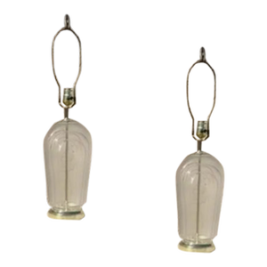 Set of 2 Vintage Glass & Brass Art Deco Revival Table Lamps