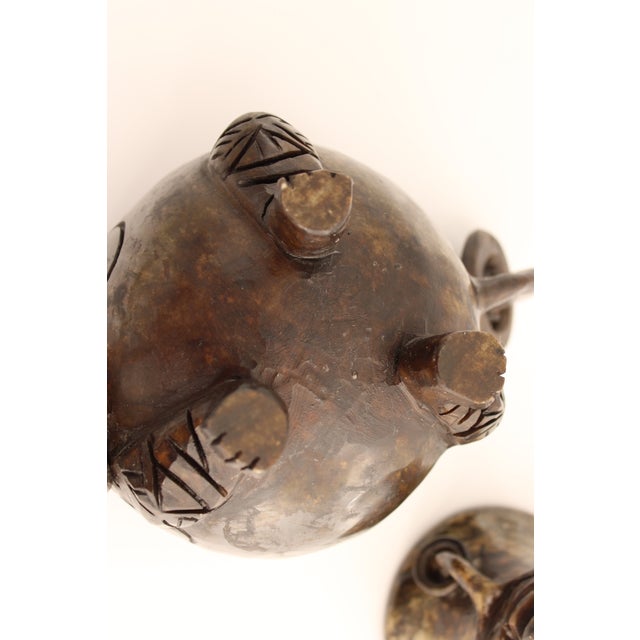 Fine Antique Chinese Spinach-Jade Censer / Incense Burner With Heavy Masculine Hand Carved Dragons For Sale In Dallas - Image 6 of 6