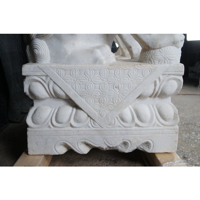 Mid 20th Century Pair of Chinese Marble Foo Dog Guardian Fu Lion Temple Garden Statues 41" For Sale - Image 10 of 18