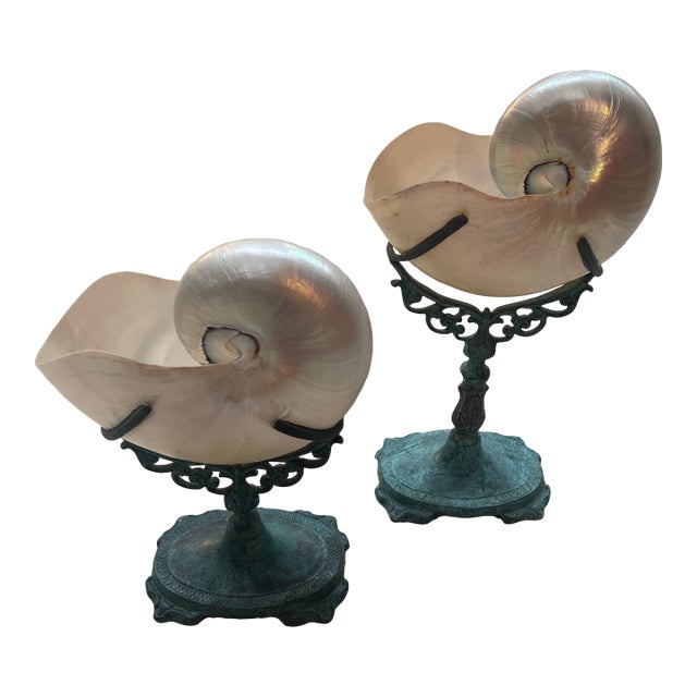 Pair Vintage Maitland Smith Nautilus Shell For Sale