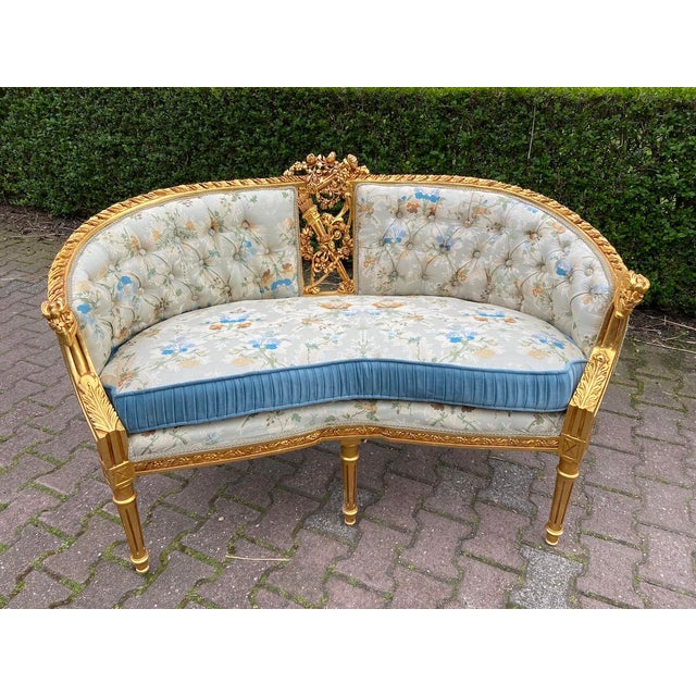 Gold Late20C French Maker Louis XVI Gold Beech Settee - 1 Pc For Sale - Image 8 of 12