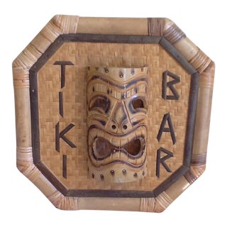 Vintage Bamboo Rattan Tiki Bar Sign For Sale