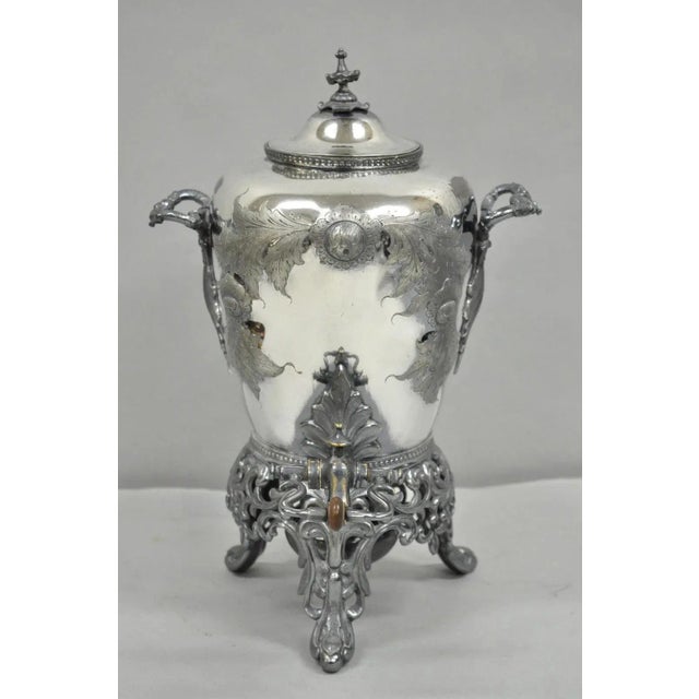 Antique Art Nouveau English Silver Plated Floral Repousse Samovar Coffee Tea Pot with Warmer to Underside. Circa Early...