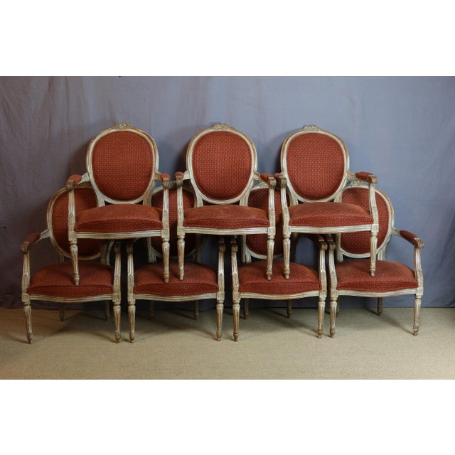 Louis XVI Cabriolet Armchairs, 1920s, Set of 7 For Sale - Image 3 of 11