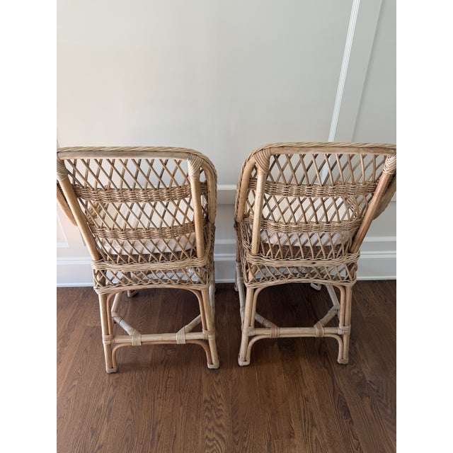 Set of 2 Memoire Design “Lemonade” Counter Stools in beautiful condition. These woven rattan counter stools have such a...