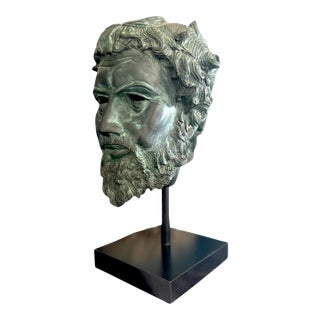 Vintage Verdigris Patinated Cast Bronze Classical Head Sculpture on Stand, Grand Tour Style For Sale