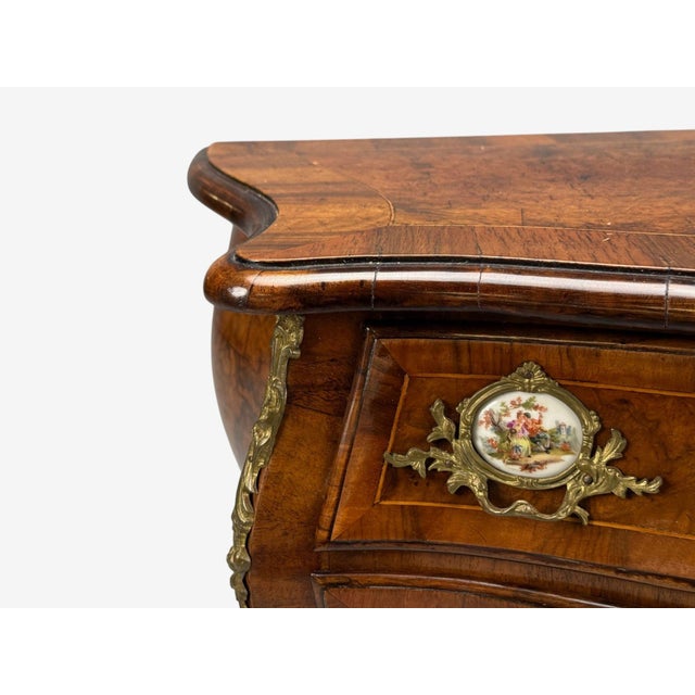 Wood Louis XV Style, Small Bombay Chest, Walnut, Porcelain, Bronze, Austria, 19th C. For Sale - Image 7 of 15