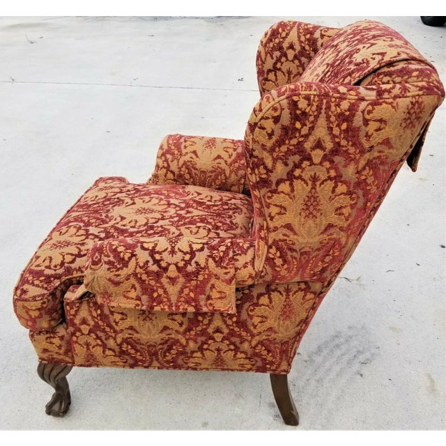 Vintage Chippendale Wingback Damask Armchair For Sale In Miami - Image 6 of 8