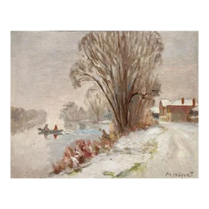 1935 Marcel Niquet Bord De Seine Sous La Neige Oil on Board