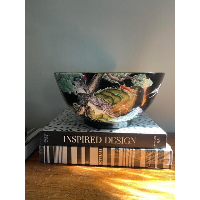 Vintage Black Chinese Bowl With Cranes For Sale - Image 11 of 12