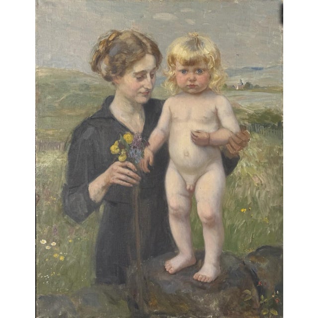 Heinrich Pforr, Nude Boy – Mother Erna with Son Walter, Oil Painting on Canvas For Sale - Image 12 of 13