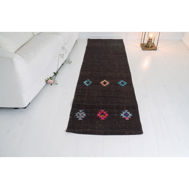 Black Organic Vintage Black Kilim Runner For Sale - Image 8 of 10