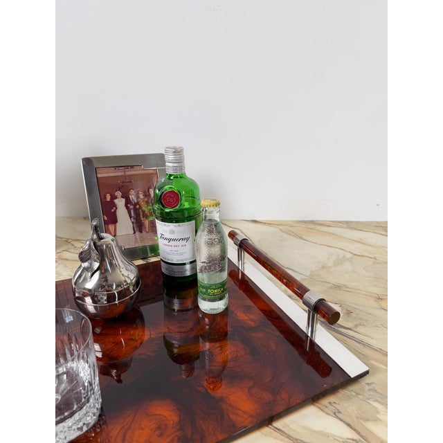 Large Faux Tortoiseshell Acrylic Glass Serving Tray in the style of Christian Dior, 1970s For Sale - Image 3 of 18