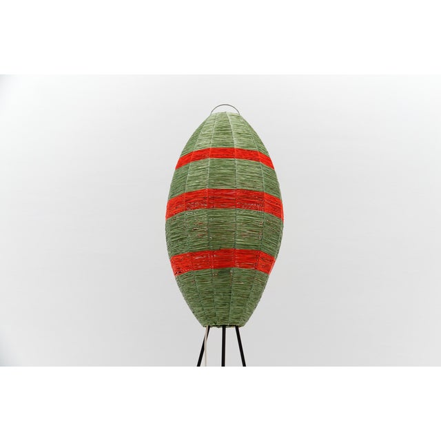 Tripod Floor Lamp with Cocoon Shade Wicker, 1950s For Sale - Image 6 of 12