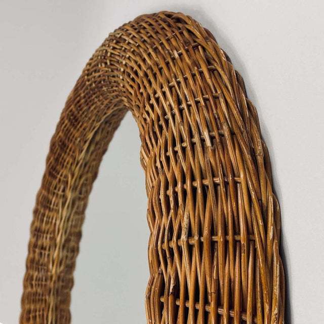 Riviera Style Round Woven Rattan Mirror, France, 1950s For Sale - Image 12 of 18