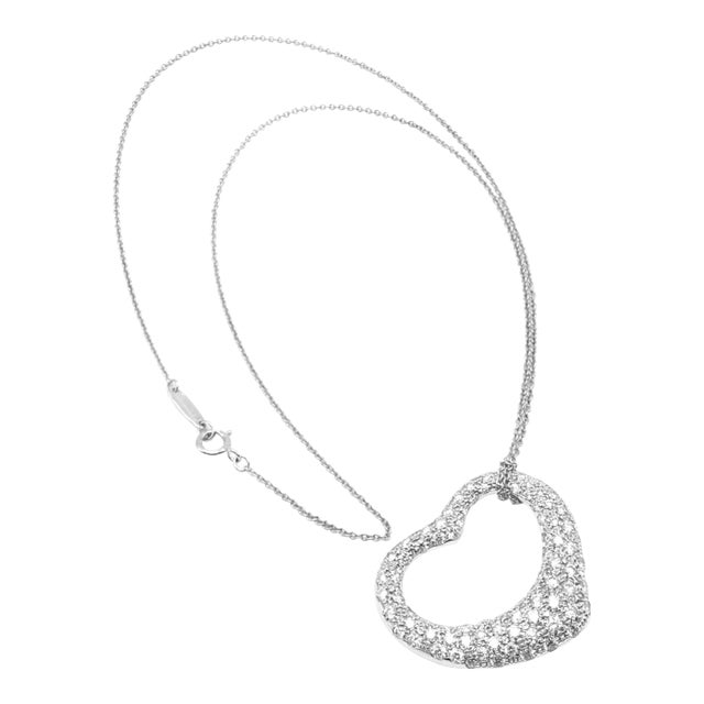 Tiffany & Co. Peretti Platinum Diamond Large Open Heart Necklace $26000 For Sale