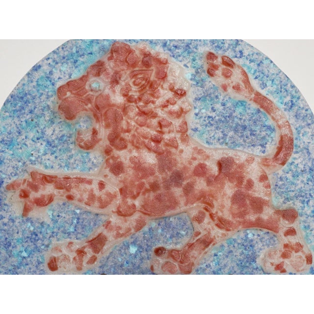 Art Nouveau Henri Cros Pate De Verre Rampant Lion Large Plaque, Circa 1910 For Sale - Image 3 of 6