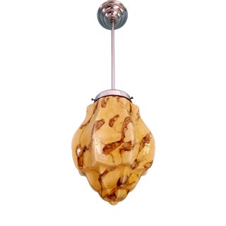 Art Deco Pendant Light in Marbled Opaline Glass from Scailmont Glassworks, Belgium, 1920s. For Sale