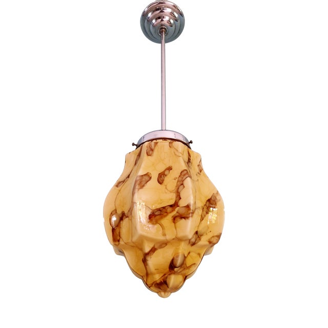 Art Deco Pendant Light in Marbled Opaline Glass from Scailmont Glassworks, Belgium, 1920s. For Sale